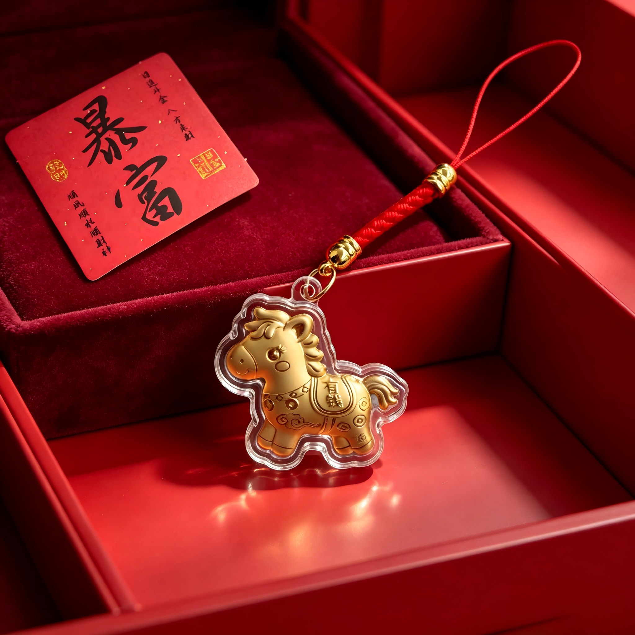 水贝马上有钱吊坠招财手机链福袋有钱花小马钥匙扣财神爷包包挂饰