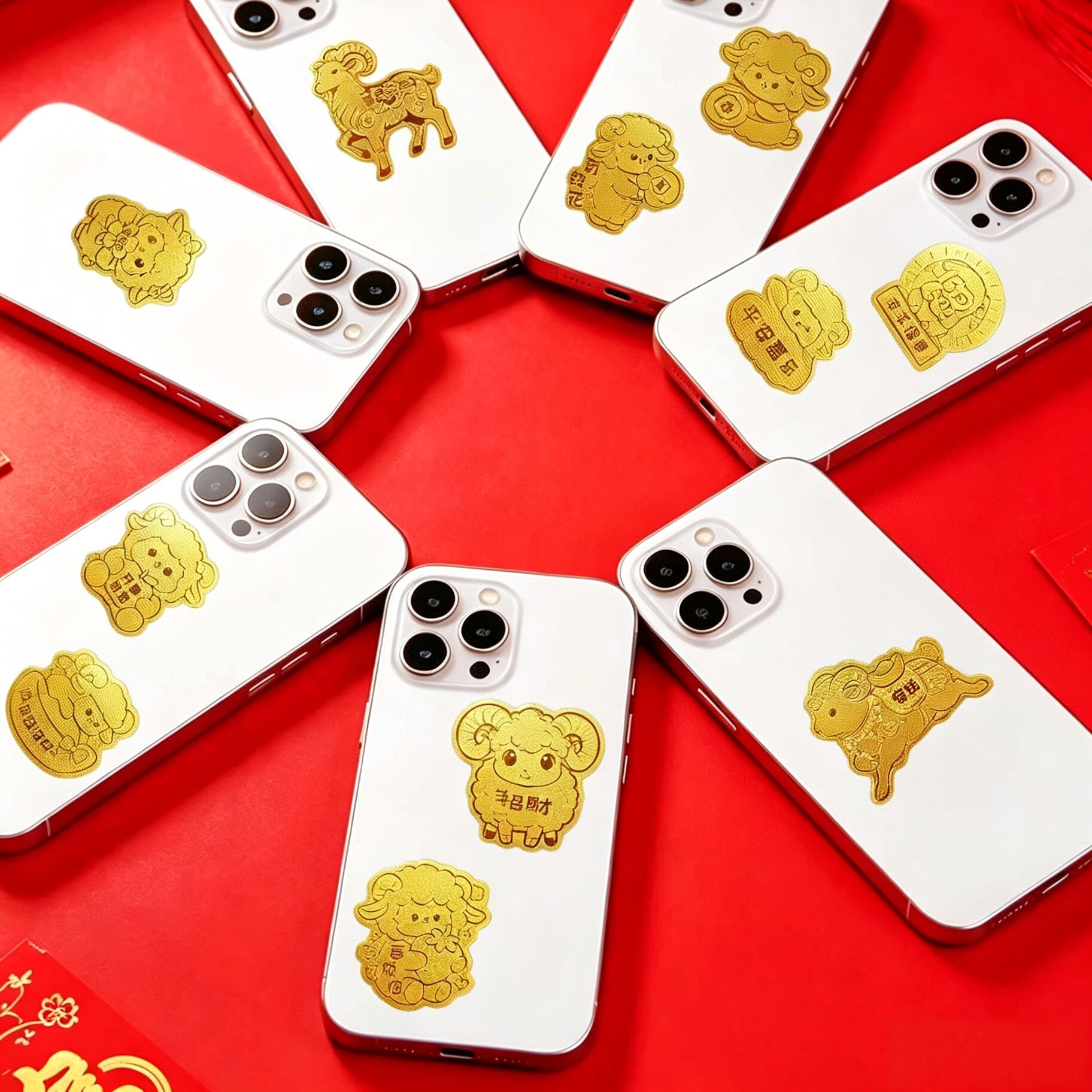 水贝小羊手机贴羊年财源滚滚来2mg金片金箔公司活动礼品平安喜乐