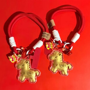 新款水贝足金马上有福钥匙本命马年卡通手机链暴富批发年会手机链