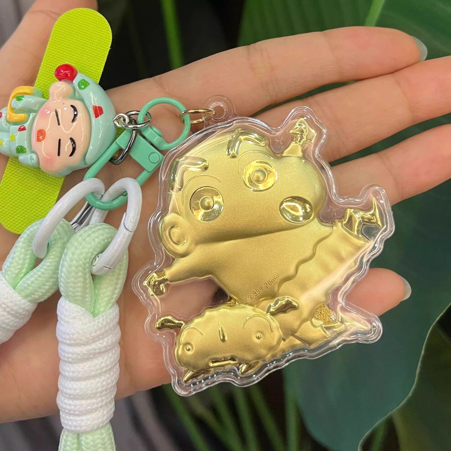 足金999黄金蜡笔小新哈喽KT手机链包包挂绳创意钥匙扣挂件礼物