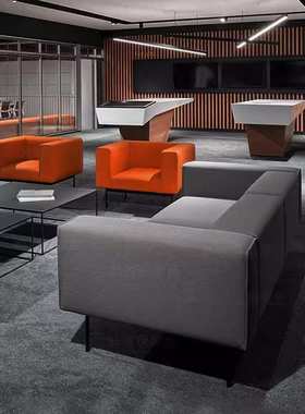 北欧极简高级灰色布艺工作室休闲会客接待办公室公寓金属轻奢沙发