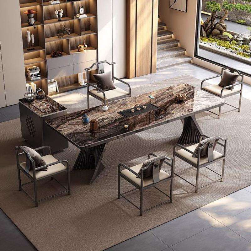 现代轻奢岩板茶桌烧水壶一体嵌入式高端办公室家用阳台简约大茶台