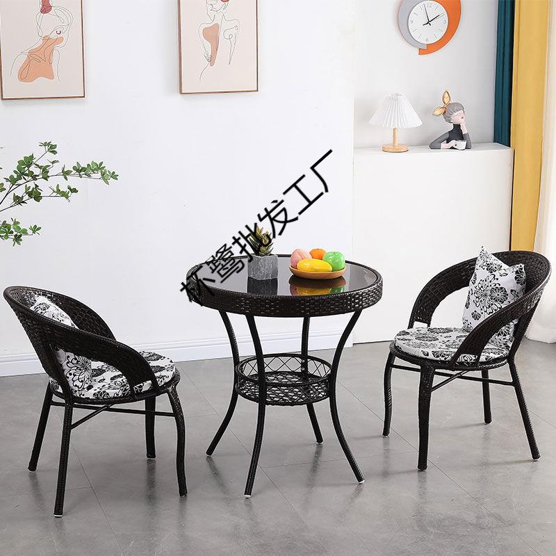 简约现代阳台藤编桌椅组合卧室户外庭院花园小圆餐桌加厚款小茶几