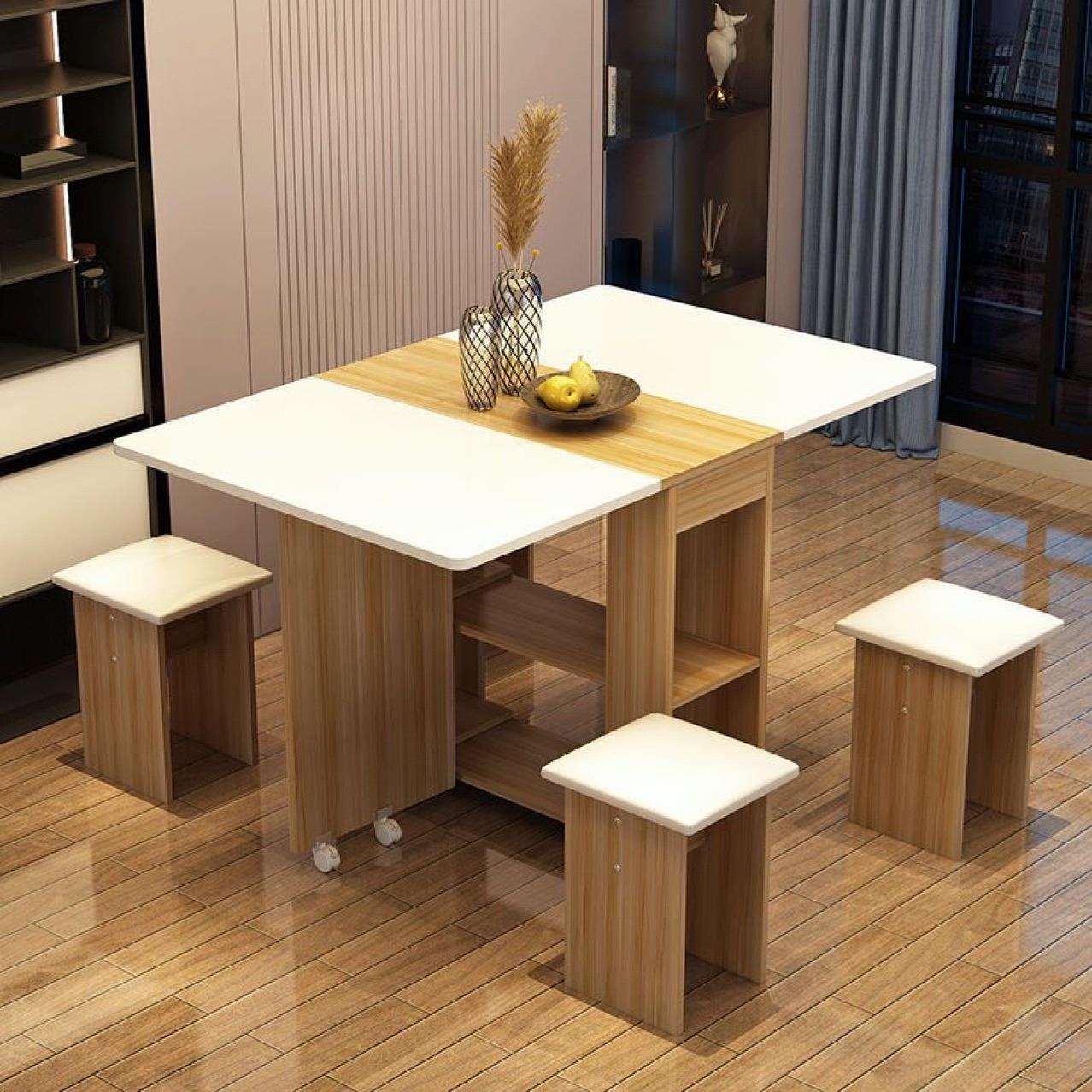 简约现代小户型伸缩折叠餐桌长方形移动厨房储物柜简易饭桌椅组合