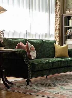 美式双人墨绿色沙发客厅沙发小户型法式三人直排布艺沙发民宿沙发