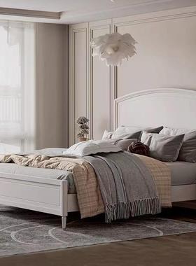 美式轻奢实木床浅灰色双人床1.8米现代简约主卧婚床1.5米次卧床