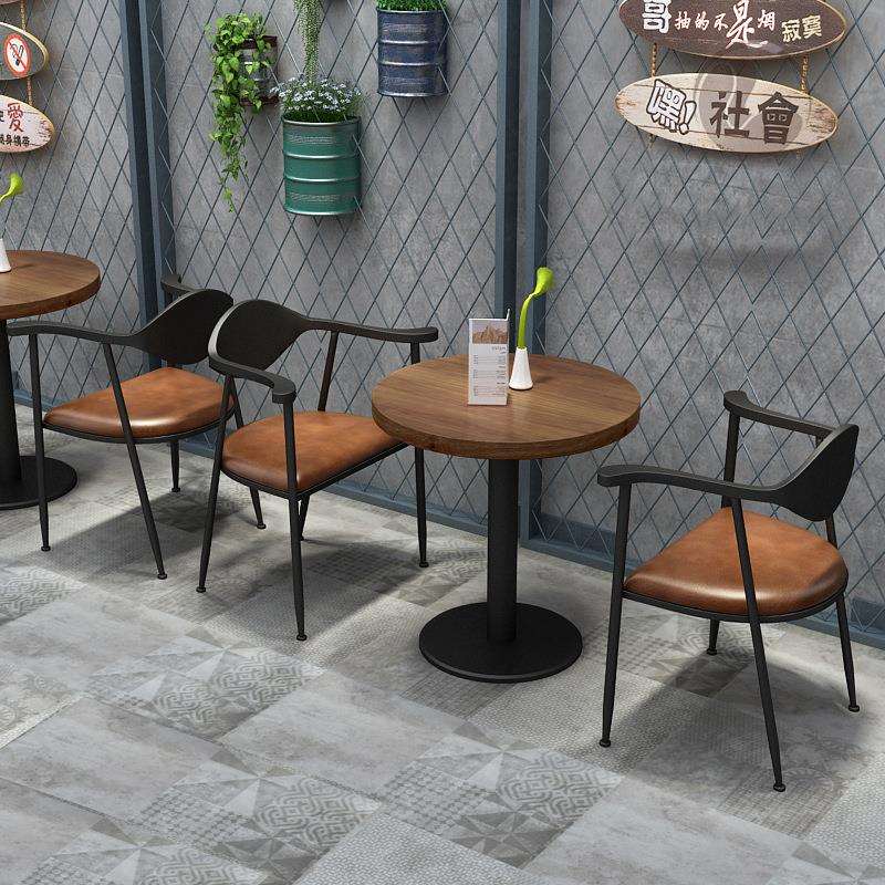 工业风主题餐厅卡座双人小圆桌餐桌椅组合复古餐饮奶茶店实木