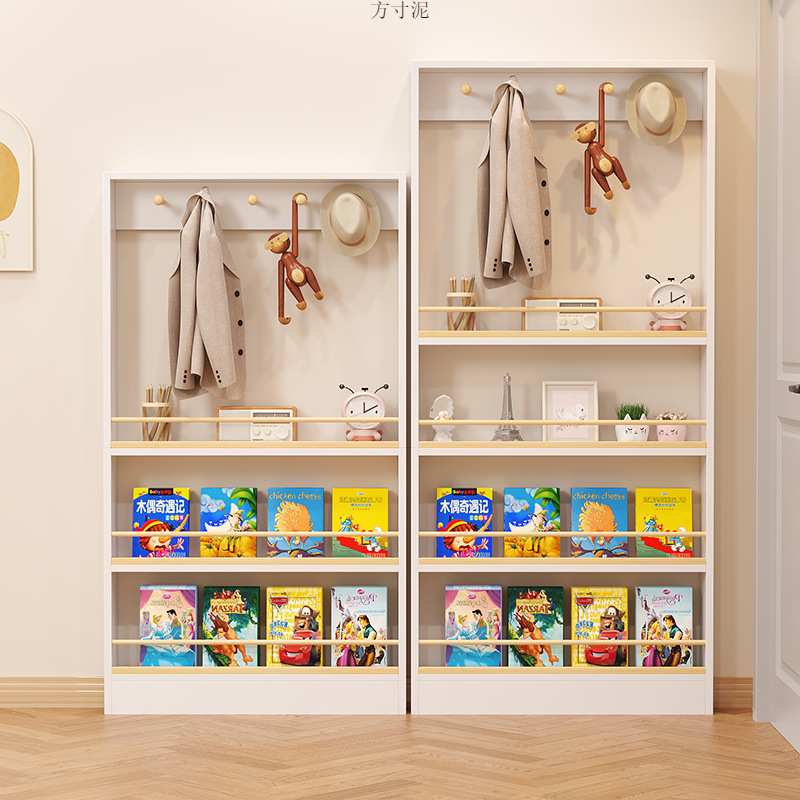 门后置物架超薄儿童实木书架落地白色多层收纳架家用绘本架窄书柜