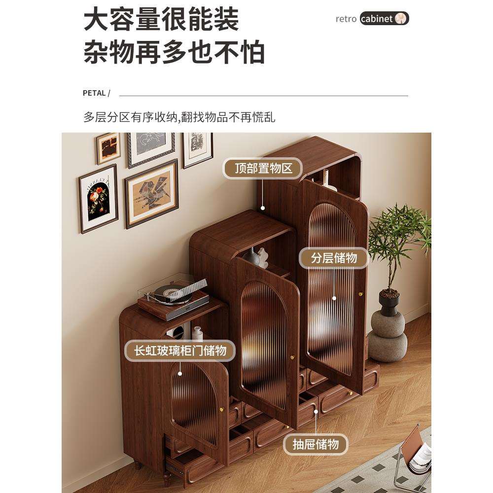 复古中古玻璃餐边柜酒柜展示书柜置物靠墙沙发客厅立柜电视柜窄柜