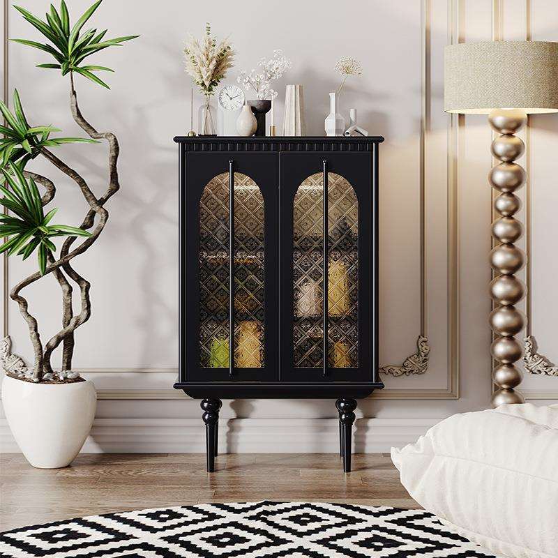 法式复古实木边柜美式餐边柜玻璃门储物酒柜客厅展示柜落地收纳柜