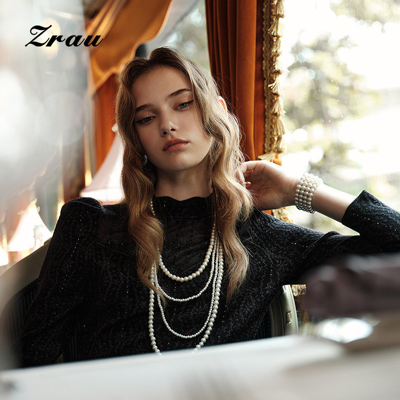 ZRAU精致洋气时尚修身显瘦毛衫女2025冬季新款气质简约打底针织衫