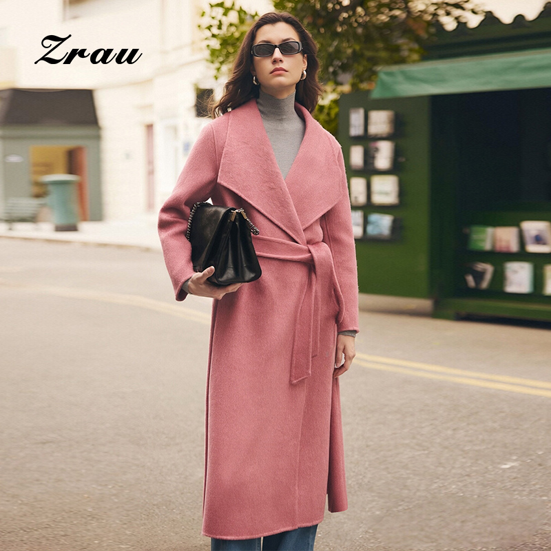 新款双面呢收腰中长外套女