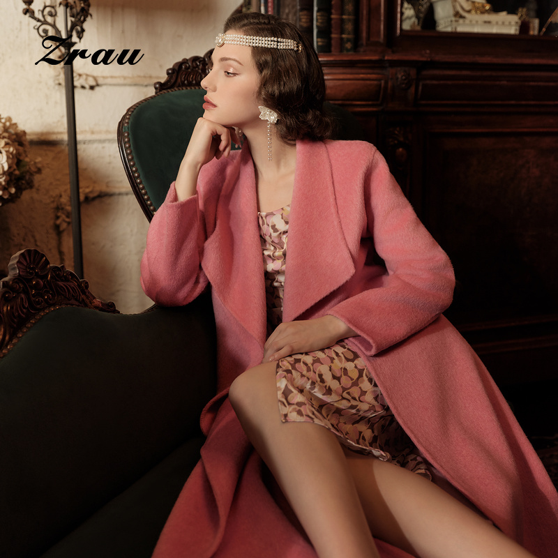 新款双面呢收腰中长外套女