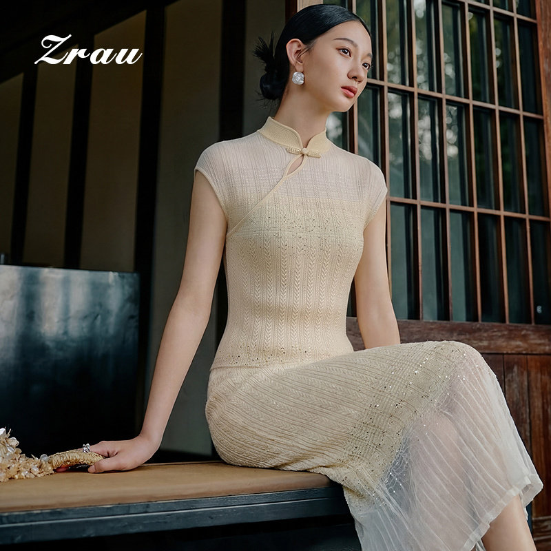 ZRAU【商场同款】新中式立领盘扣无袖针织衫2026夏季新款显瘦毛衫 - 实物图