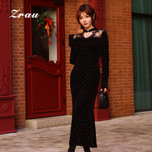 商场同款 博主同款 驼鸟毛装 新款 连衣裙 饰中长裙2025冬季 ZRAU