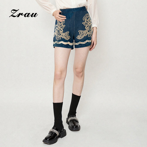 刺绣印花设计牛仔短裤女