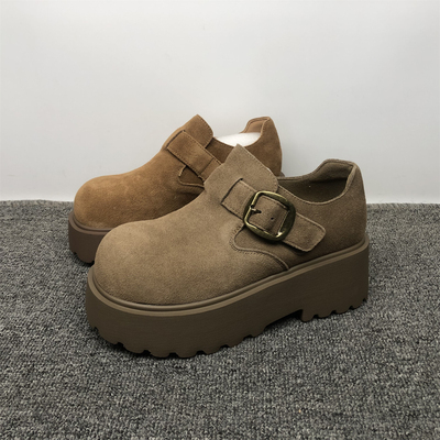 全牛皮厚底增高勃肯鞋女