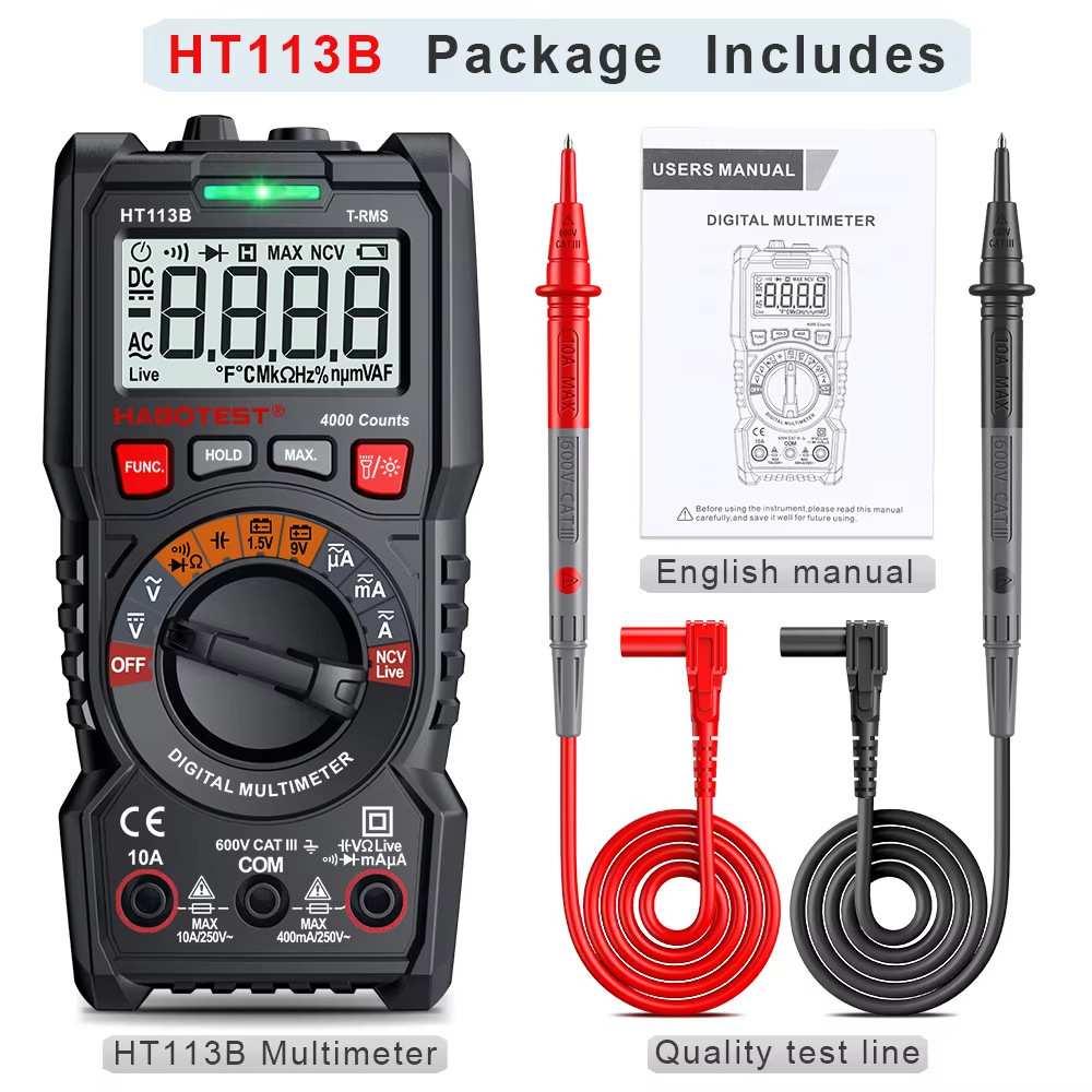 华博HT113C数字万用表智能蜂鸣器电压表电流表便携式小表迷你型货