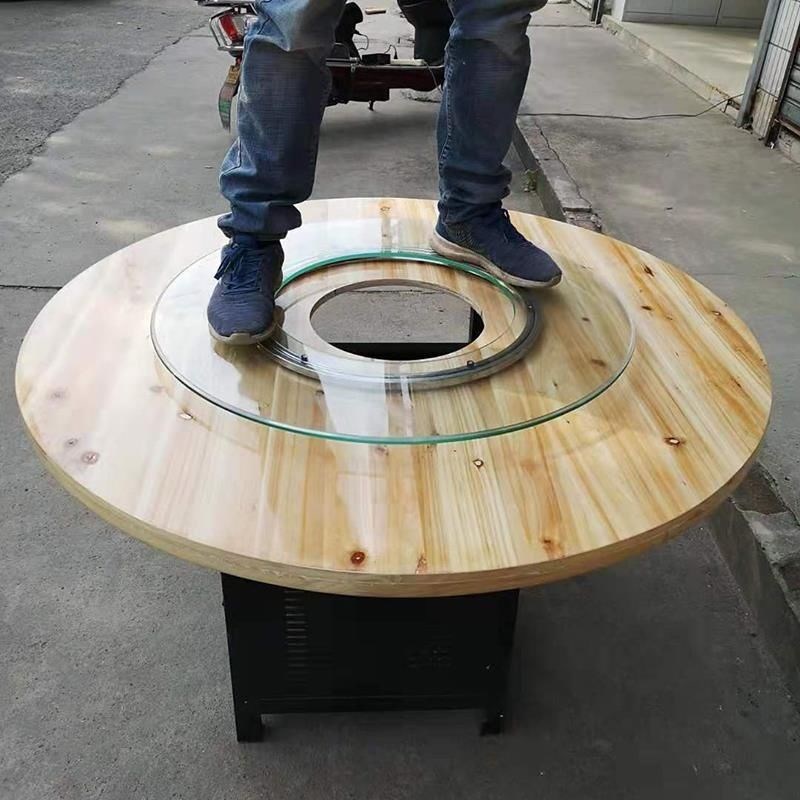 酒饭店火锅转盘钢化玻璃r空心家用方桌圆桌带转盘餐桌手动旋转底