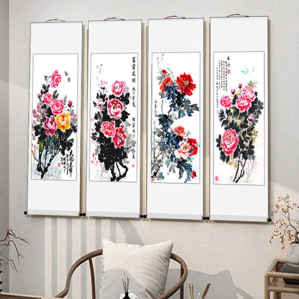 牡丹国画挂轴花开富贵水墨画宣纸花鸟画中式客厅山水装饰国画卷轴