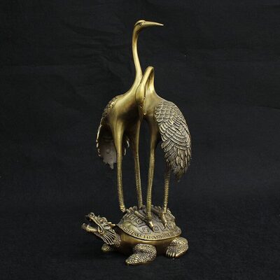 纯铜双鹤长寿龟仙鹤摆件祝寿礼品工艺品老人寿礼玄武龟仙鹤年年
