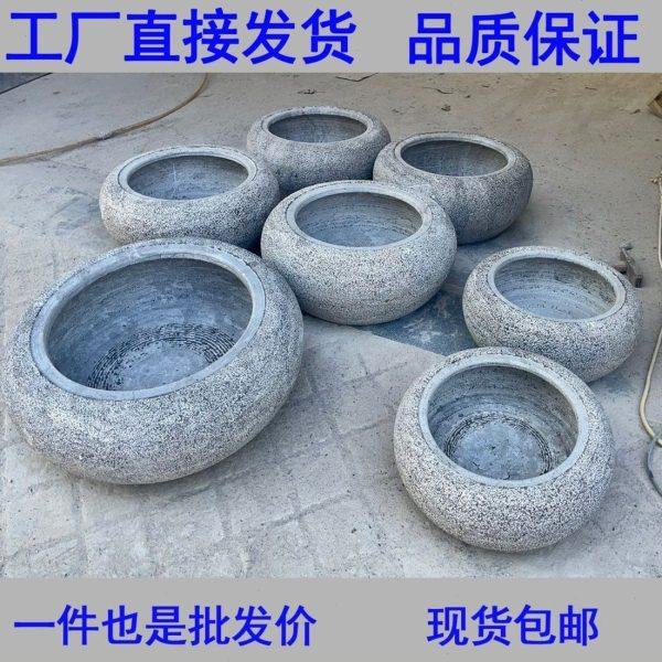 日式水钵庭院流水石钵景观枯山水造景花园石槽盆竹子户外石雕摆件