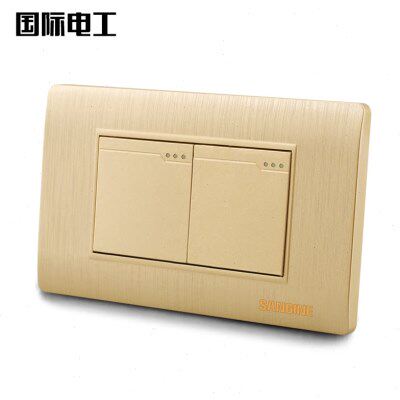 国际电工118型开关插座香槟色拉丝金2开墙壁面板二开二位双控开关