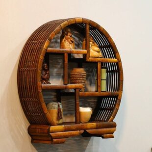 挂墙式博古架竹制壁挂悬挂置物架展示架多宝阁茶具收纳架玄关装饰