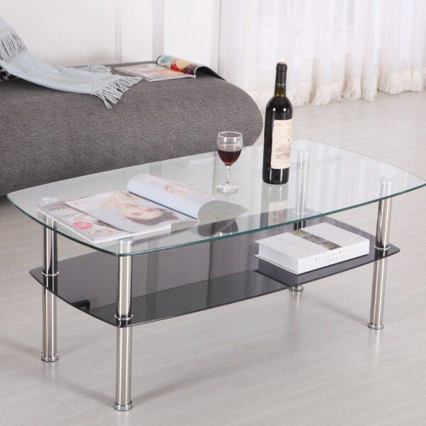 简约现代钢化玻璃小户型客厅长方形茶几沙发旁家用双层透明矮桌子