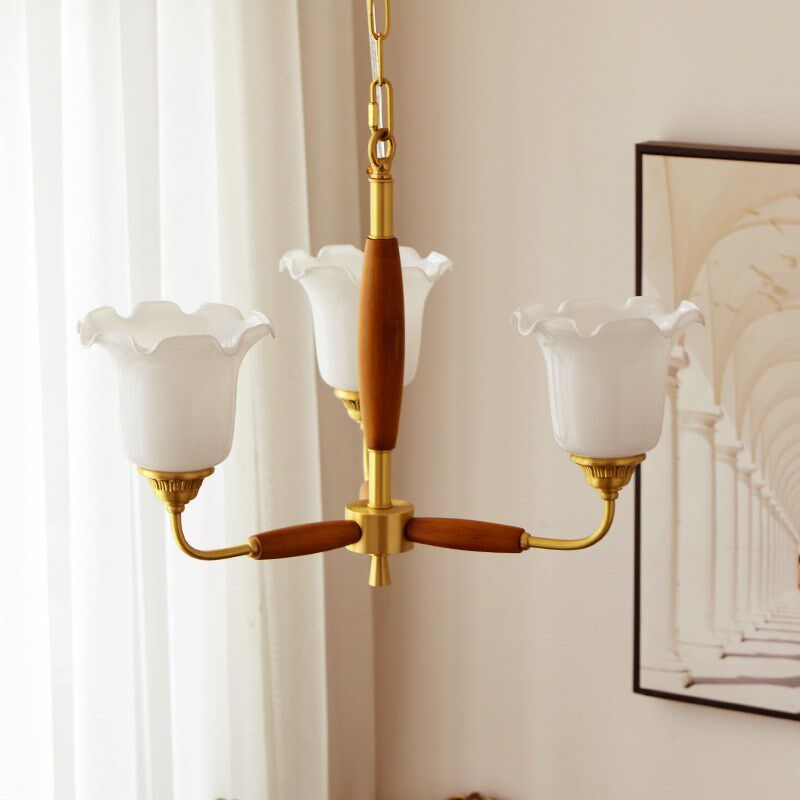 中古田园客厅吊灯卧室餐厅玻璃艺术现代创意灯饰法式全铜欧式灯具