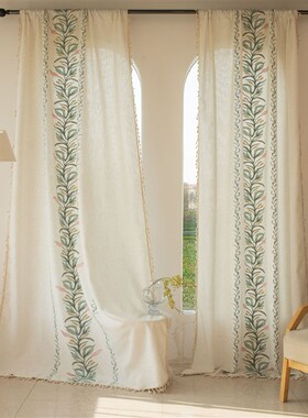 伊缦琪韵卧室窗帘成品欧式复古绣花阳台装饰遮挡帘流苏透光不透人