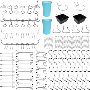 五金洞洞板挂钩孔距2.5cm141PC仓储货架车库挂钩网片收纳钩