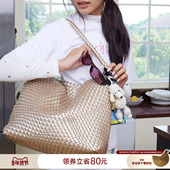ECODAY原创设计香槟色编织托特包大容量通勤单肩包手提包大学生女