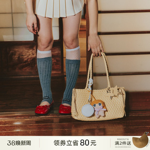 ECODAY春夏季横版鹅黄色编织托特包大容量通勤单肩手提女腋下包包