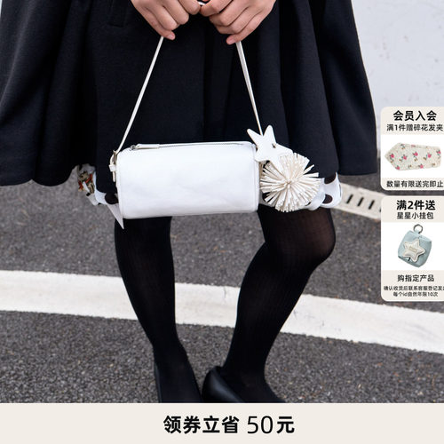 ECODAY流苏配饰笔筒包迷你笔袋包手提手机包女士小方包单肩包手拎