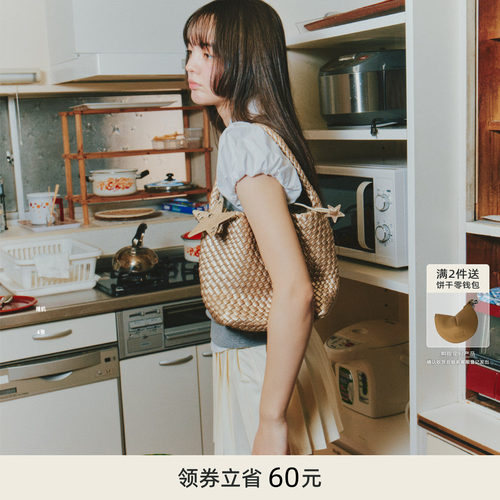 ECODAY小号原创设计香槟色编织包