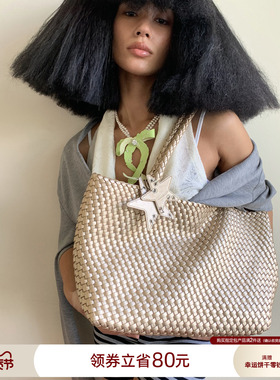 ECODAY2025秋冬款原创设计编织托特包单肩手提大容量通勤香槟色女