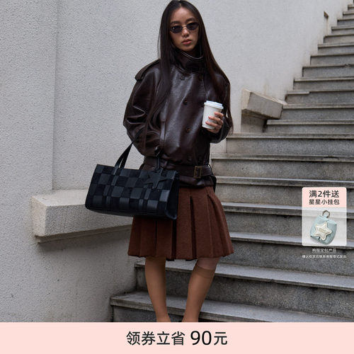 ECODAY原创设计棋盘编织包女手提托特包大容量通勤学生上课女旅游