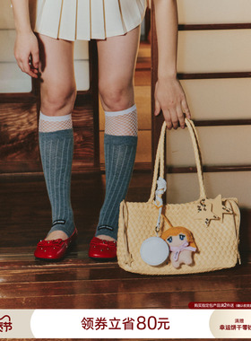 ECODAY秋冬季横版鹅黄色编织托特包大容量通勤单肩手提女腋下包包