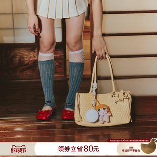 ECODAY秋冬季横版鹅黄色编织托特包大容量通勤单肩手提女腋下包包