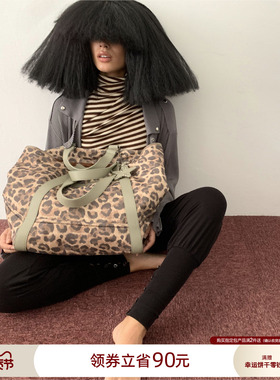 ECODAY秋冬新款原创设计豹纹托特包大容量通勤单肩包女棉休闲手提