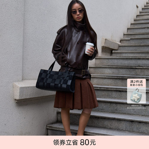 ECODAY原创设计棋盘编织包女手提托特包大容量通勤学生上课女旅游
