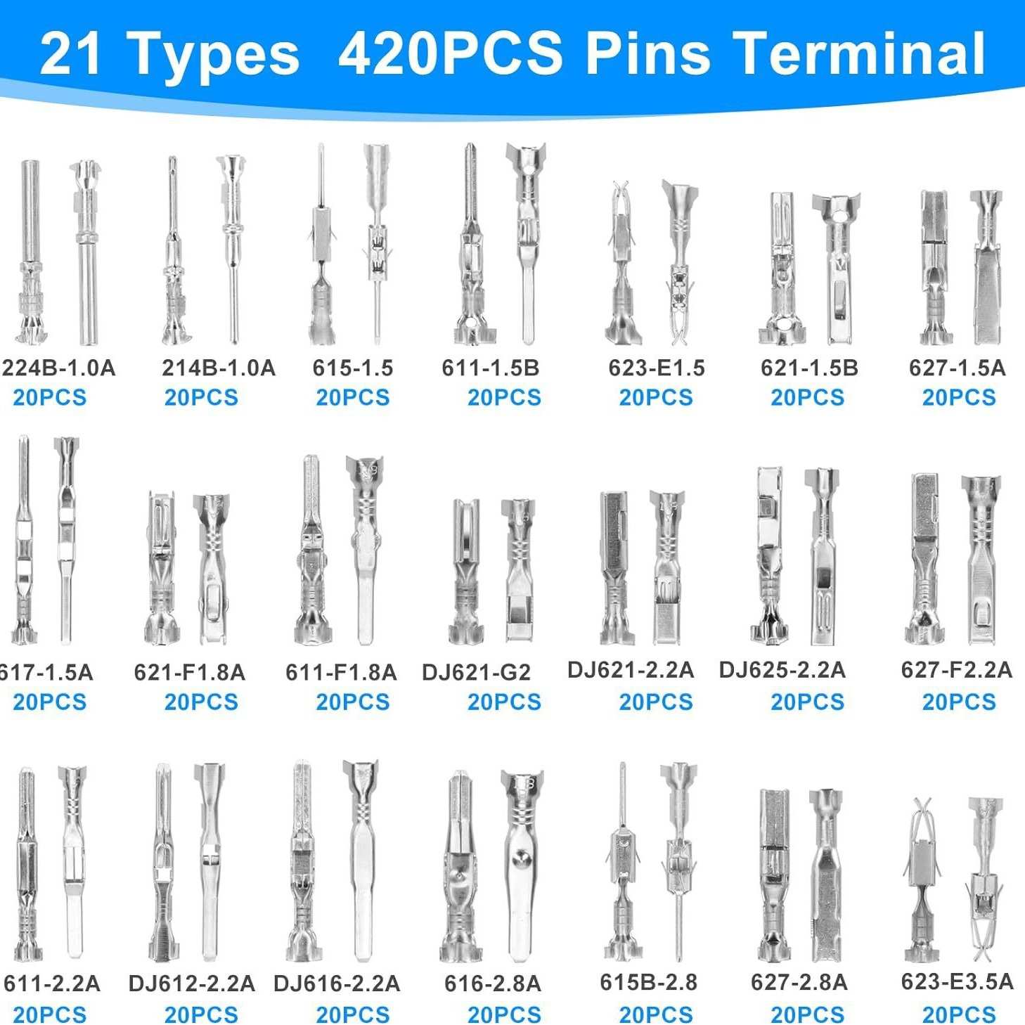 跨境 420PCS盒装 非绝缘拆卸公母压接销连接器/18针针头提取器