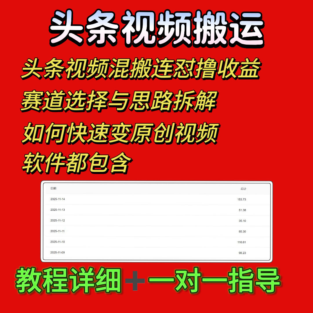 今日头条视频混剪搬运零基础课