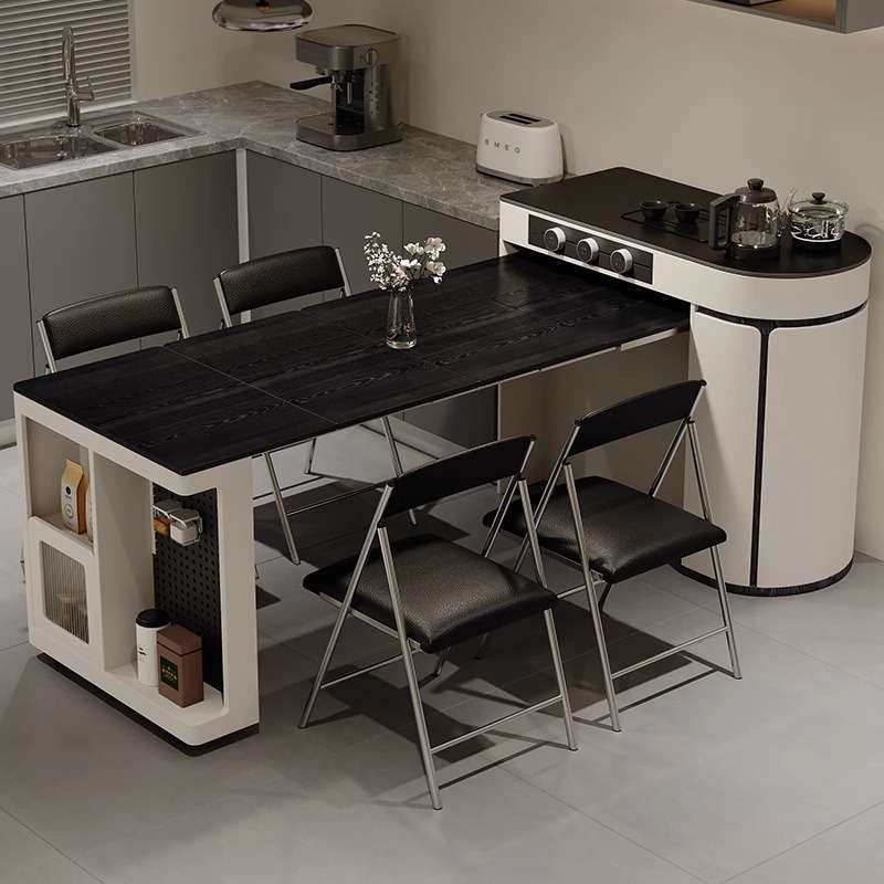 意式极简餐桌一体可伸缩折叠移动餐边柜小户型多功能吧台岛台茶柜