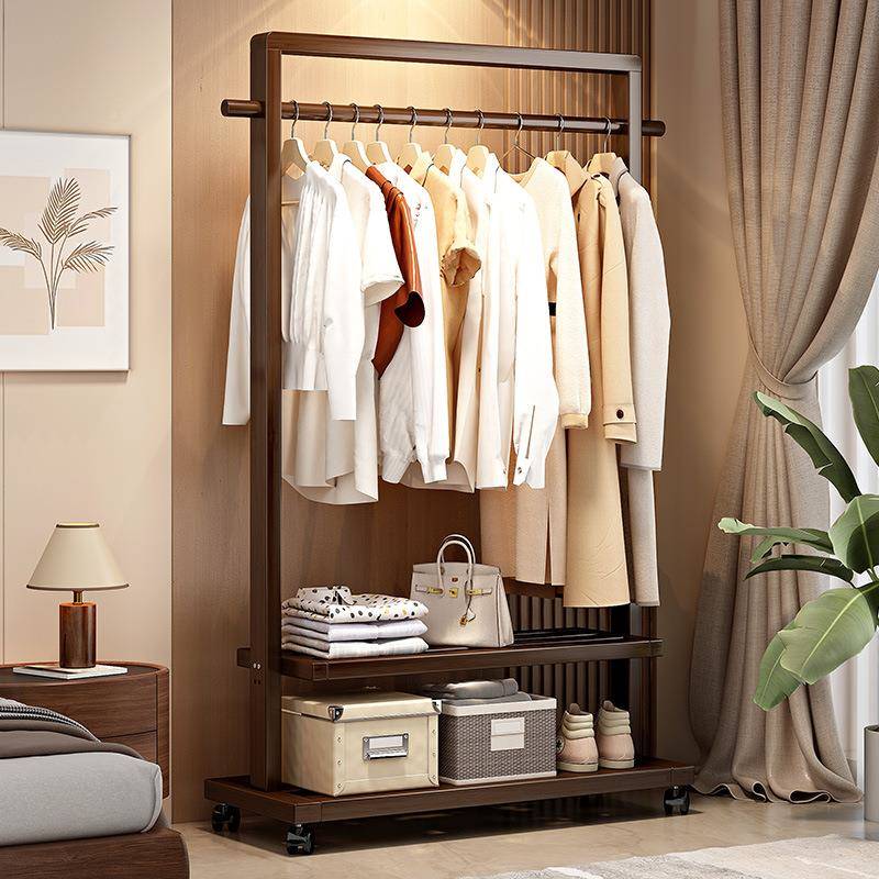 实衣架LWS落地挂衣家架卧室帽木架用移动挂衣服架子室内简易衣晾