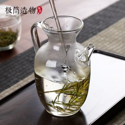 仿宋玻璃执壶绿茶专用泡茶u器小号透明手执壶带过滤公道杯家用单