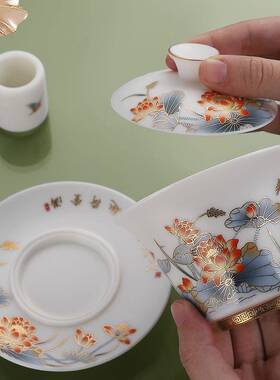 羊脂玉瓷烧陶瓷功夫茶具碗套装盖高端素办DS-56565公室家用会荷客