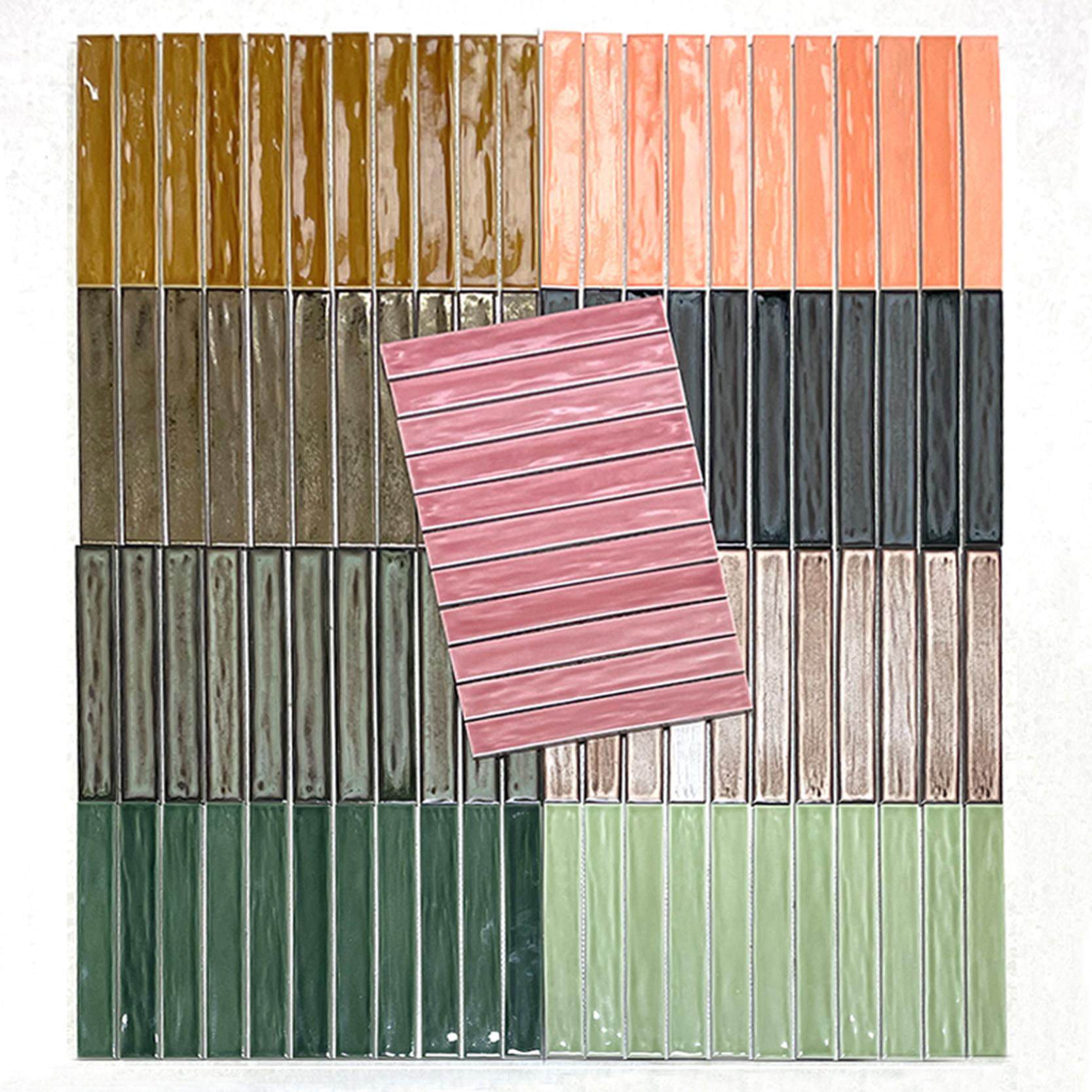 长条马赛克瓷砖网红陶瓷条砖背景墙厨房浴室卫生间吧台条形墙面砖