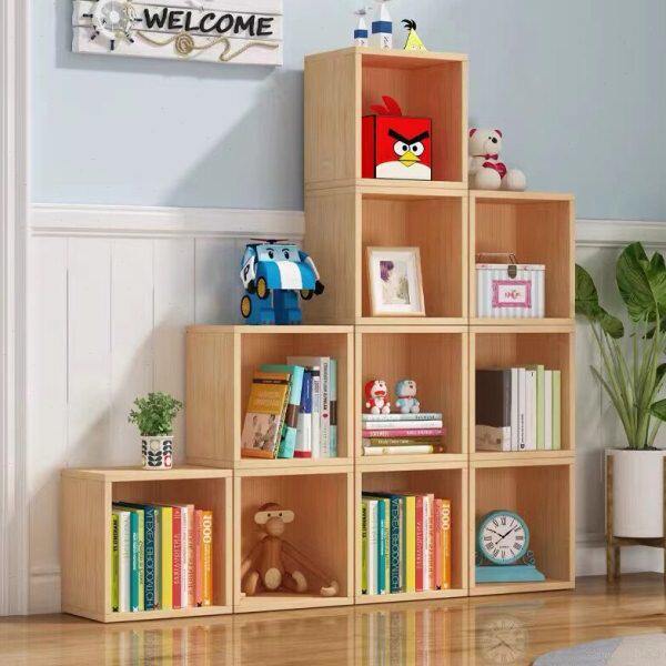 儿童书架自由组合实木储物柜简易桌面收纳格子书柜单个松木小柜子